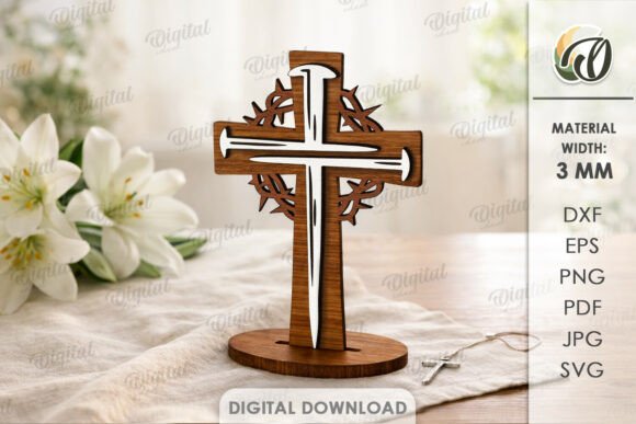 3D Christian Standing Cross Laser Cut