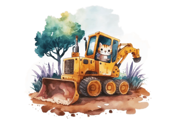 Bulldozer Watercolor, Crawler, Dozer