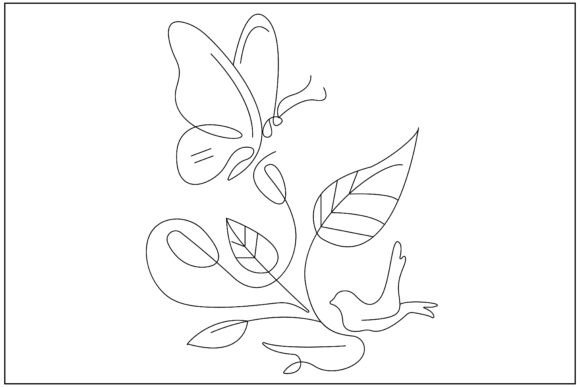 Butterfly Leaves Birds Line Art Graphics