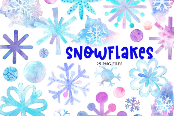 Collection of Watercolor Snowflakes Illustrations