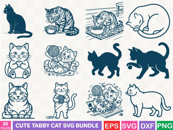 Cute Tabby Cat SVG Bundle: Graphics & Illustrations for Local Business
