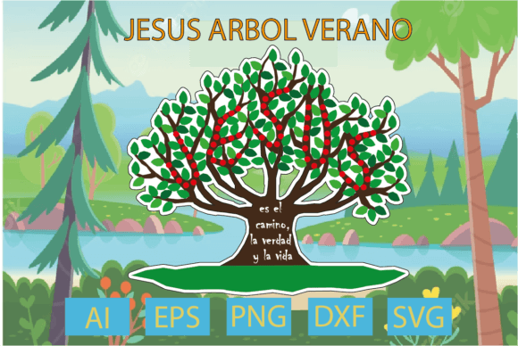 Jesús Árbol Verano T-Shirt Designs