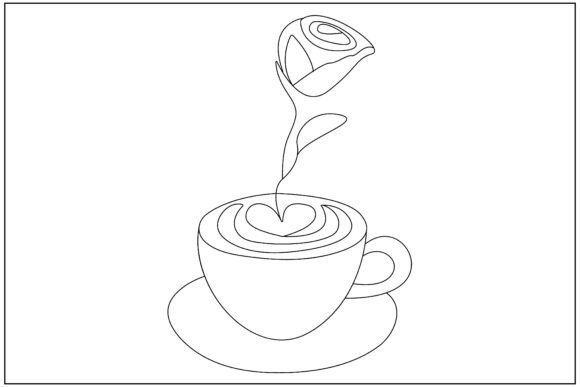 Latte Cup Rose Table Line Art Graphics