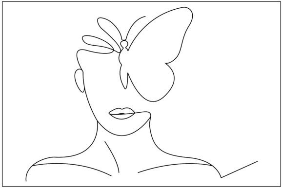 Woman Butterfly Transformation Line Art