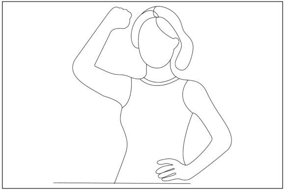 Woman Fist Raise Line Art Graphics